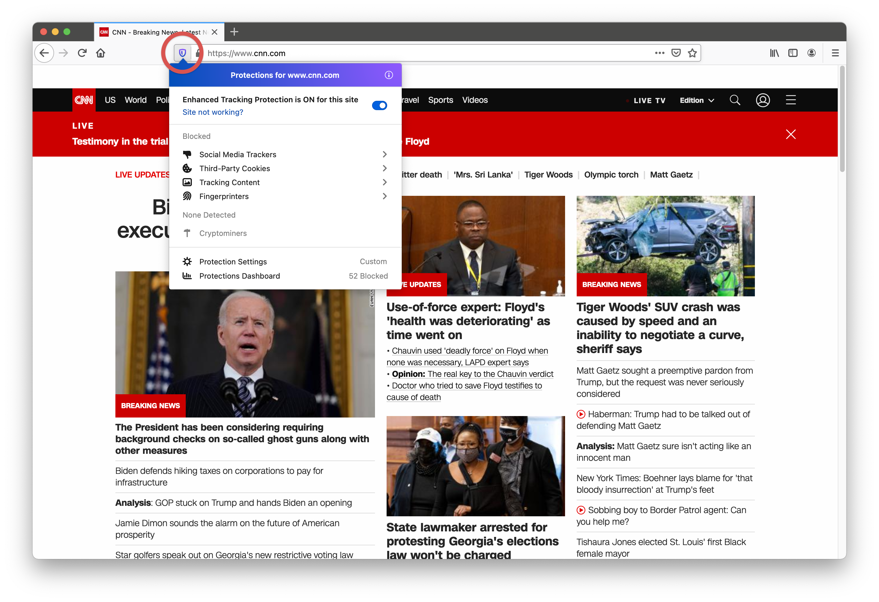 cnn.com with Enhanced Tracking Protection enabled
