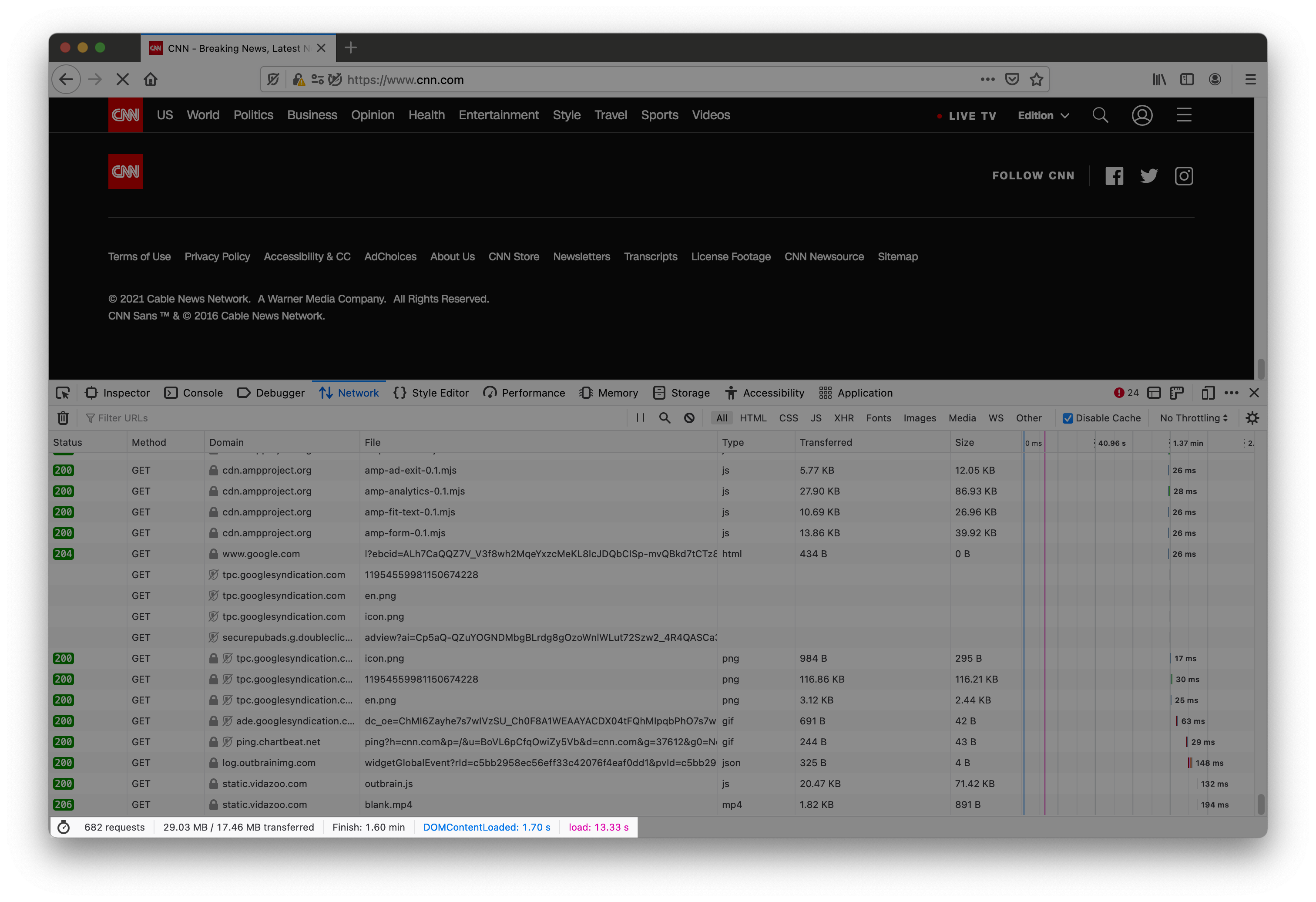 Time and data used without Enhanced Tracking Protection disabled