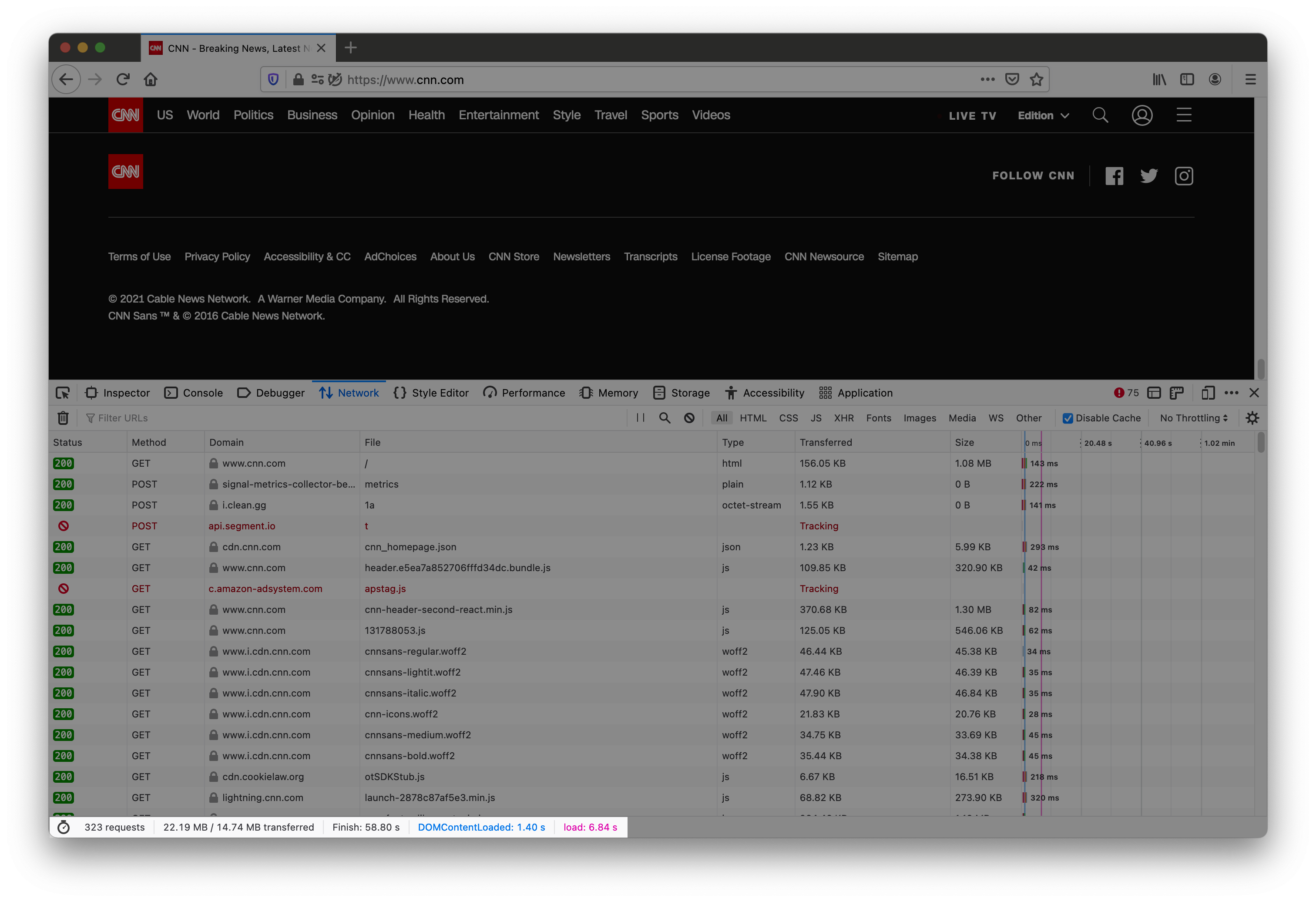 Time and data used with Enhanced Tracking Protection enabled