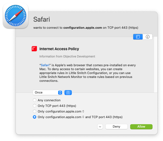 Little Snitch Alert - Internet Access Policy (IAP) information