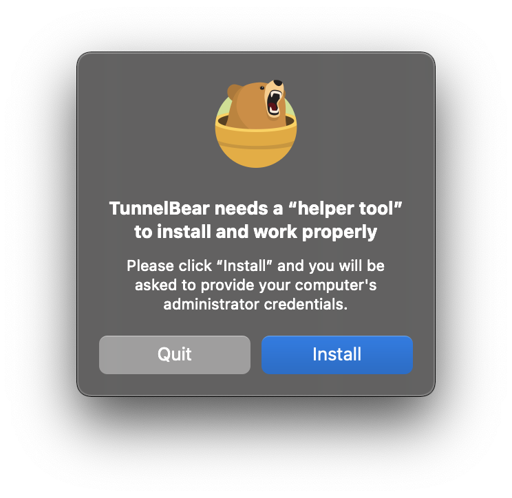 TunnelBear Helper install prompt